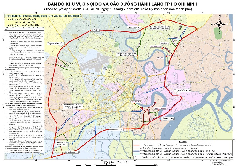 Bản đồ khu vực nội thành quy định giờ cấm xe tải