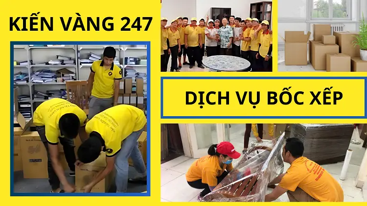 Hình ảnh nhân viên Kiến Vàng 247 đang bốc xếp hàng hoá